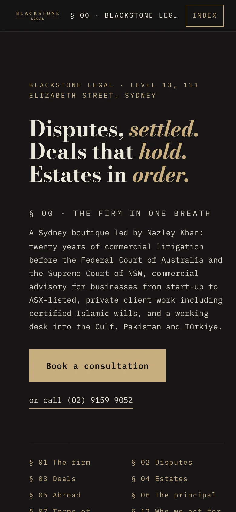Blackstone Legal homepage on a phone