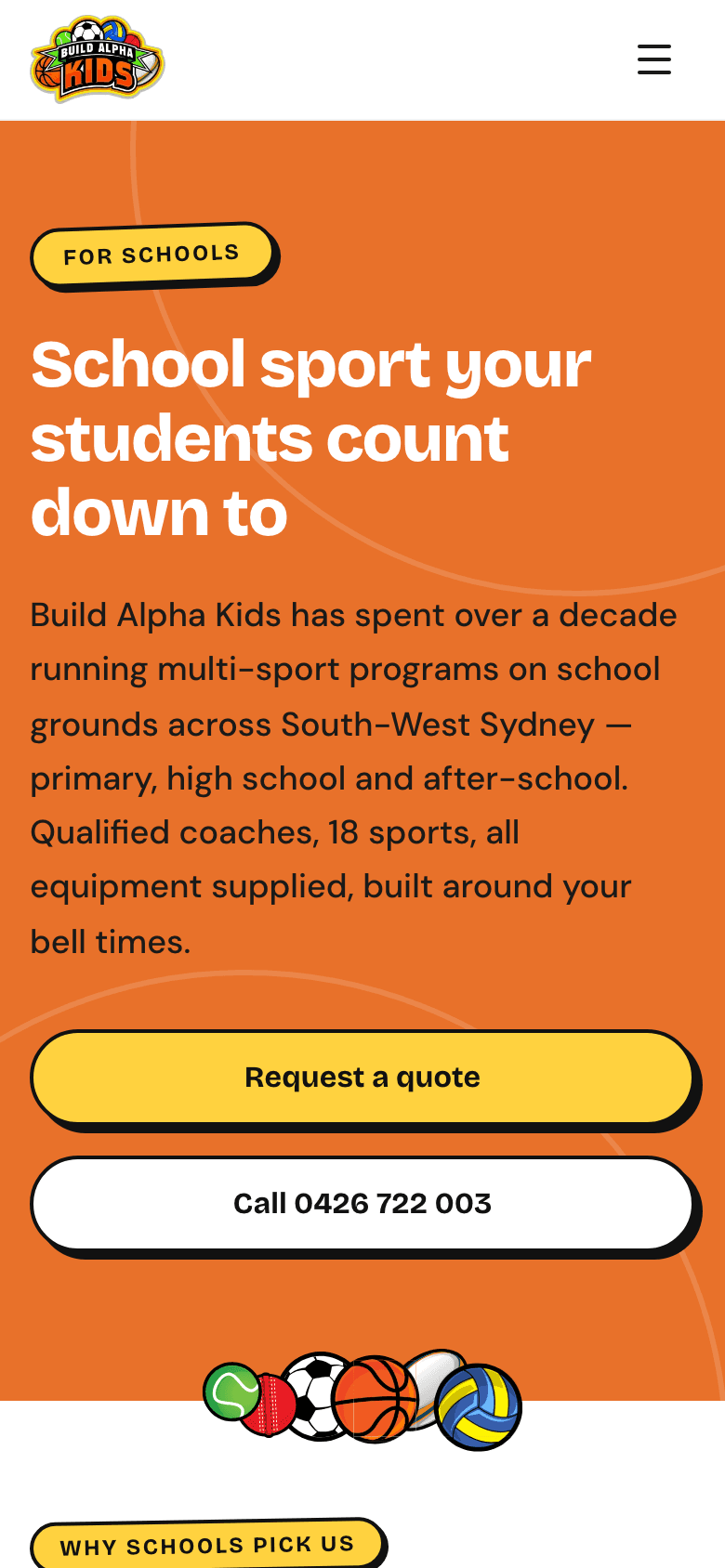 BuildAlphaKids schools page on a phone