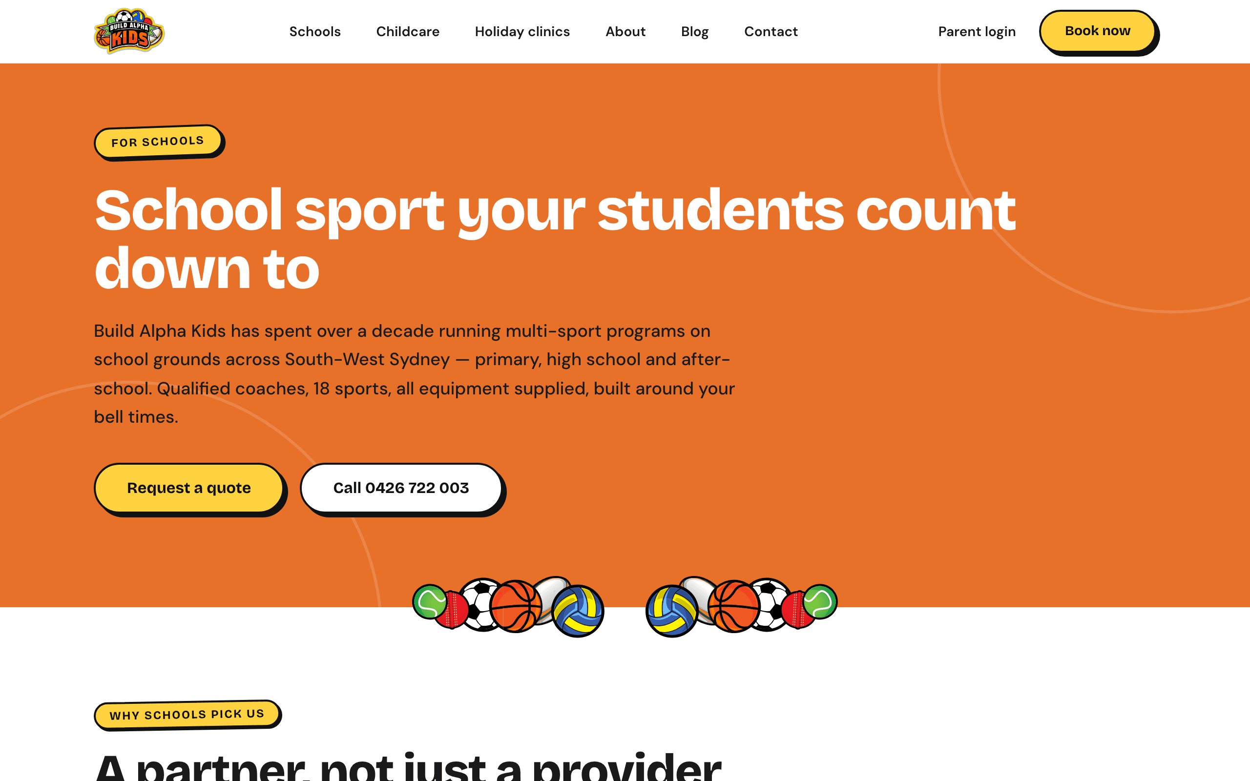 BuildAlphaKids schools page on desktop