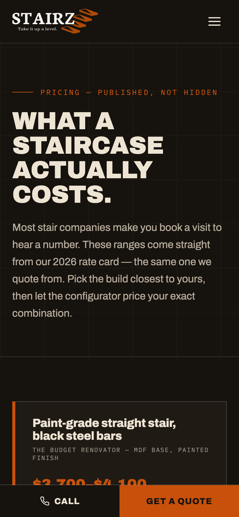 Stairz pricing page on a phone