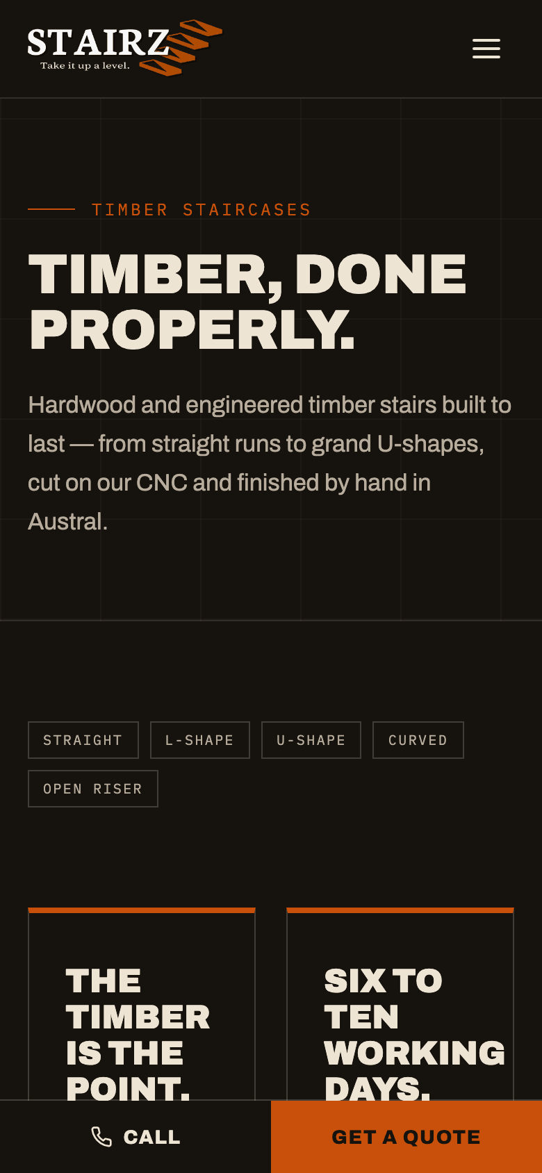 Stairz timber staircases page on a phone